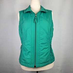 Coldwater Creek Kelly Green Quilted‎ Puffer Sleeveless Vest Full Zip Women's M